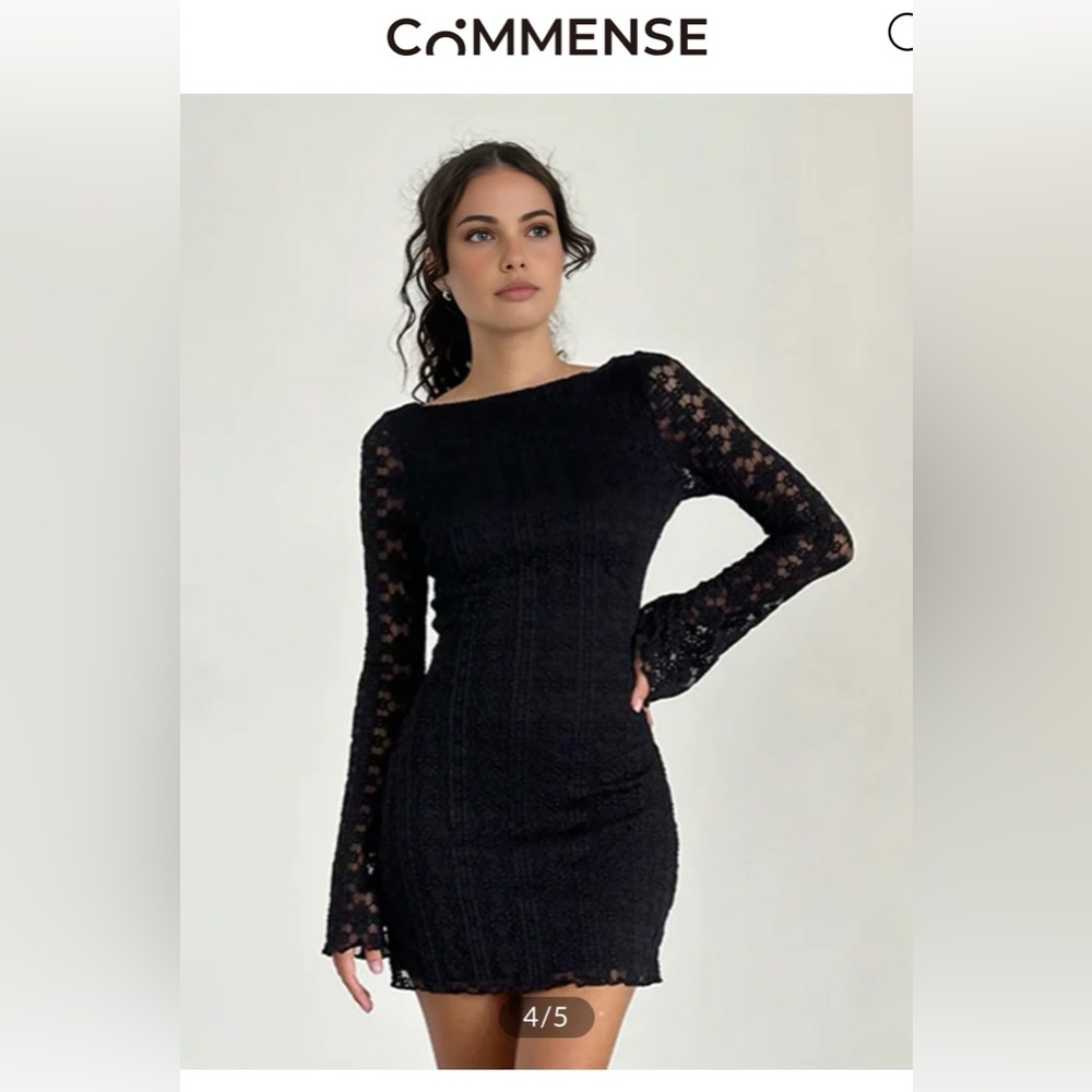 Commense Semi-Sheer Textured Lace Short Dress